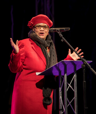 Professor Jackie Kay speaking at The University of Salford