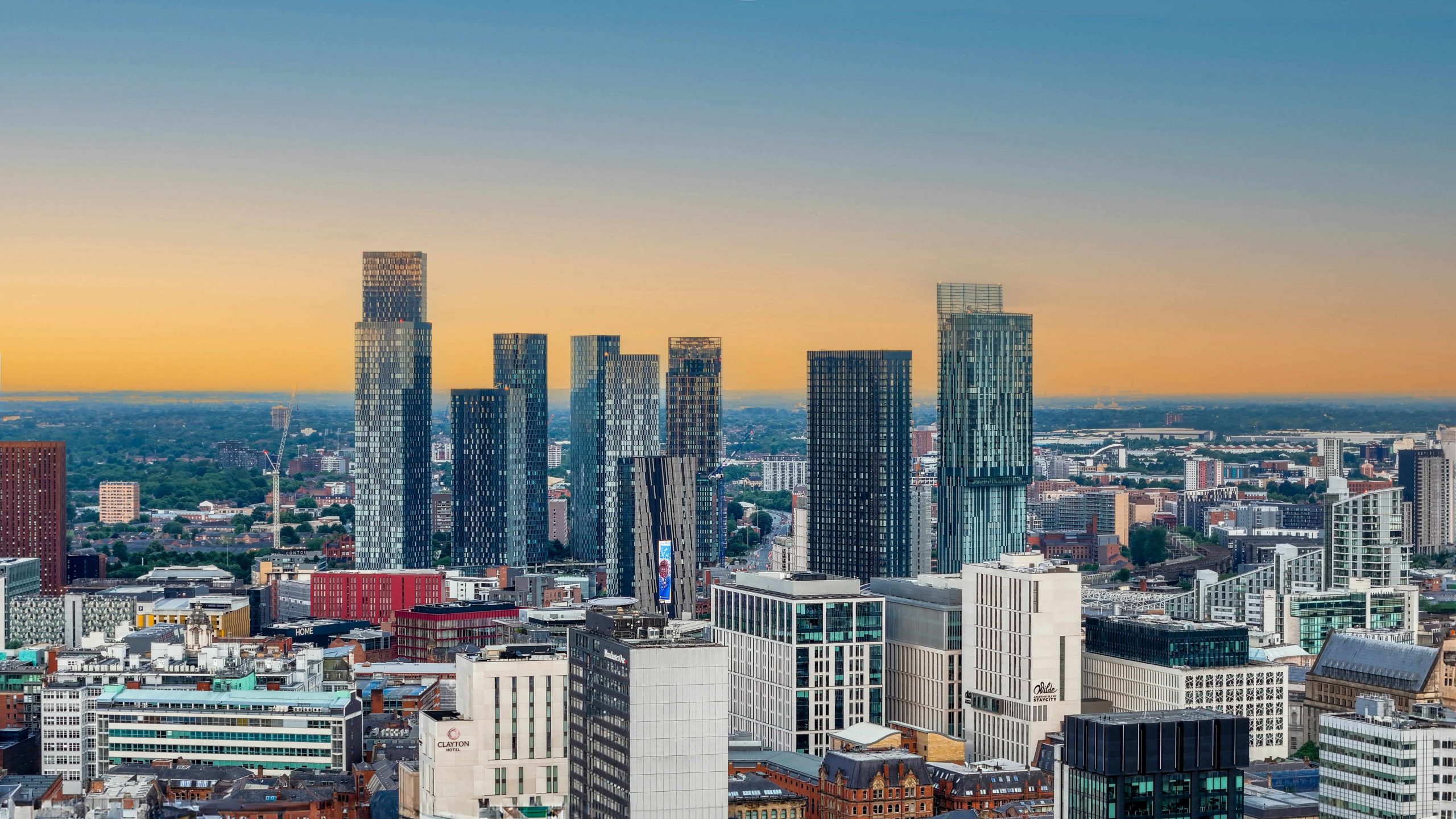 City skyline of Manchester at dusk